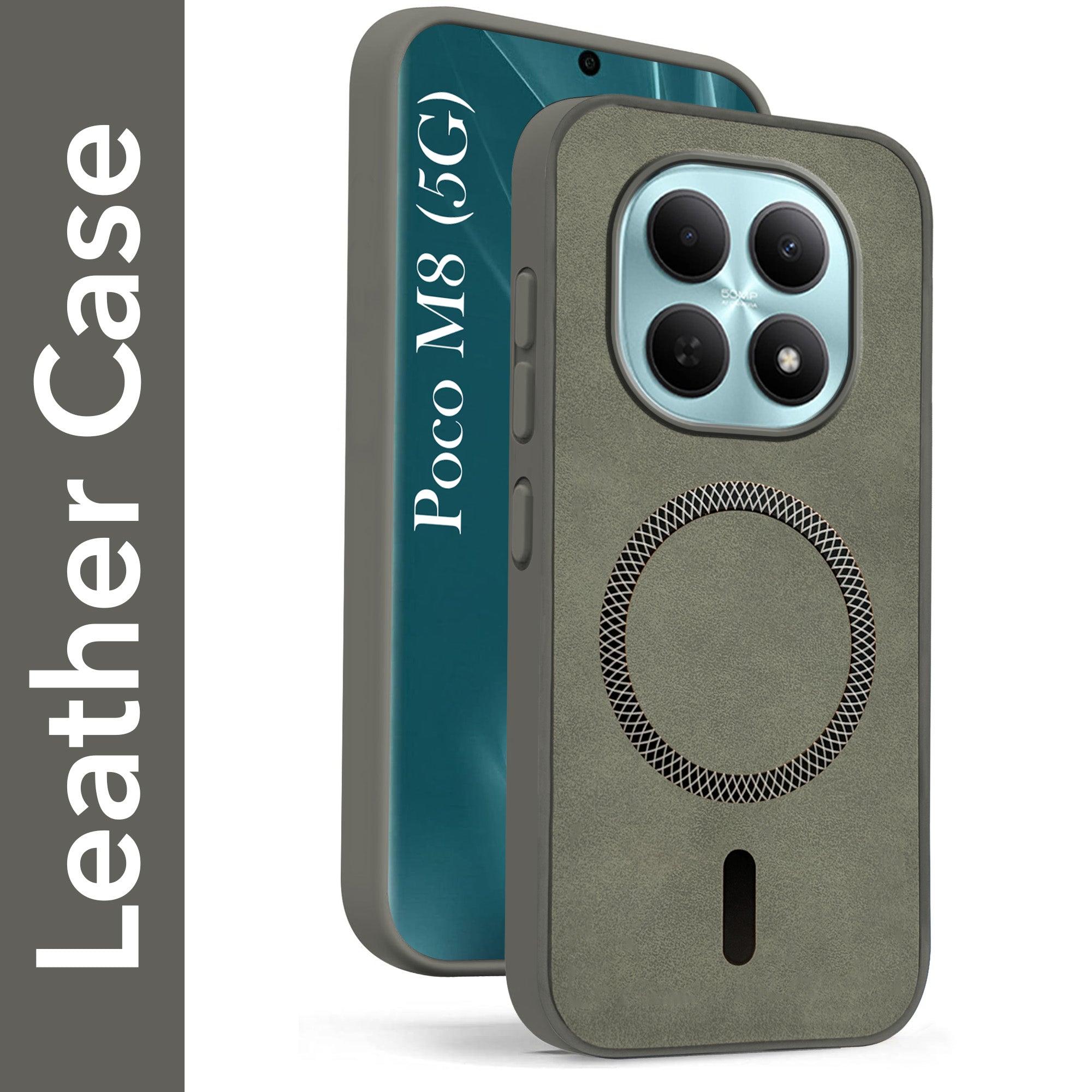 For Poco M8 5G Back Cover Case Leather Finish (MagSafe Compatible Wireless Charging | Soft Touch | Camera Bump Protection)