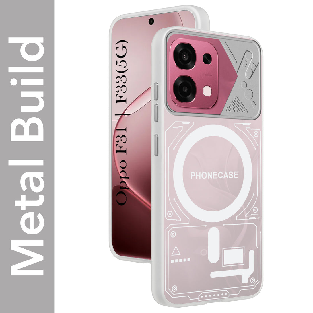 For Oppo F31 5G | Oppo F33 5G Metallic Back Cover Case (Metallic Camera Protection & Buttons | Translucent Milky Shade | Hard Polycarbonate)