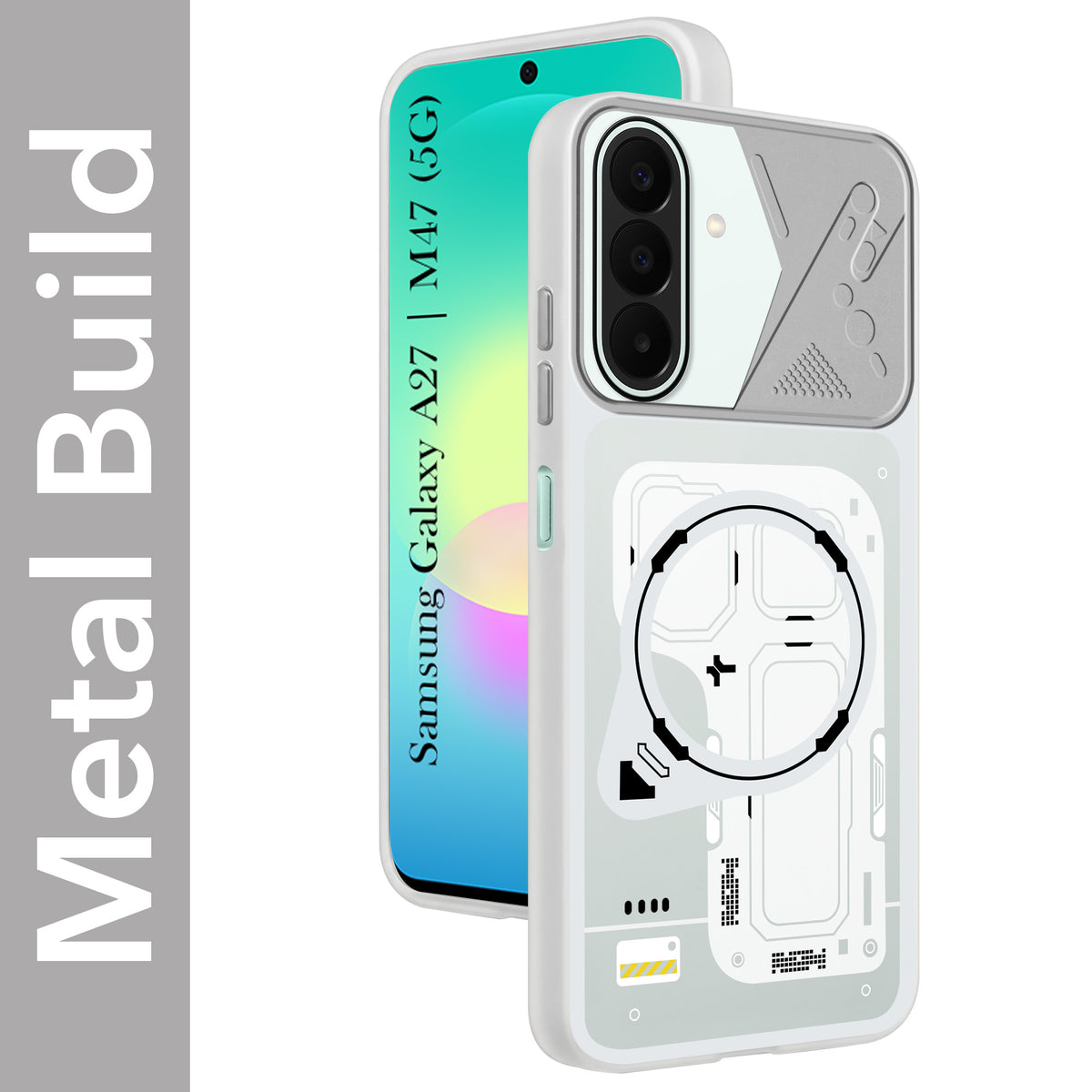 For Samsung Galaxy A27 5G | Galaxy M47 5G Metallic Back Cover Case (Metallic Camera Protection & Buttons | Translucent Milky Shade | Hard Polycarbonate)