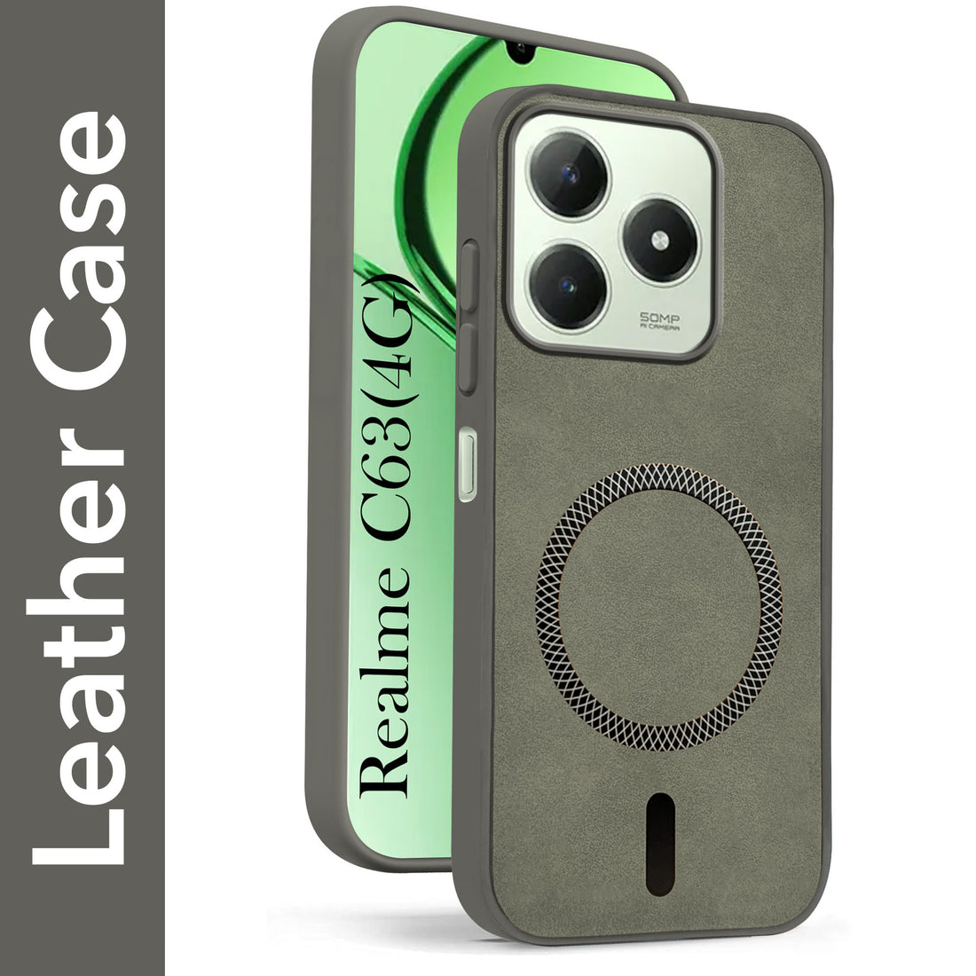 For Realme C63 4G Back Cover Case Leather Finish (MagSafe Compatible Wireless Charging | Soft Touch | Camera Bump Protection)