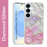 For Samsung Galaxy S25 Back Cover Case (Luxury Floral Glitter Cute Butterfly | Diamond Studded Camera Bump | Girls & Women Design)