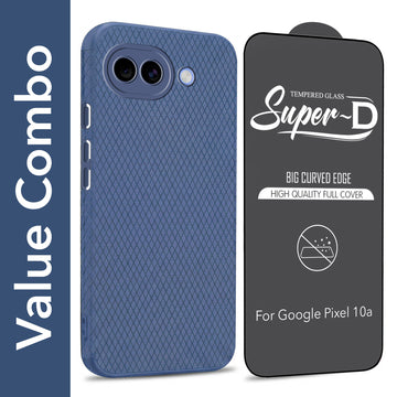 For Google Pixel 10a Combo with Back Cover and 9H Tempered Glass (Liquid Silicone | Camera Protection | Oleophobic Coating Screen Glass)