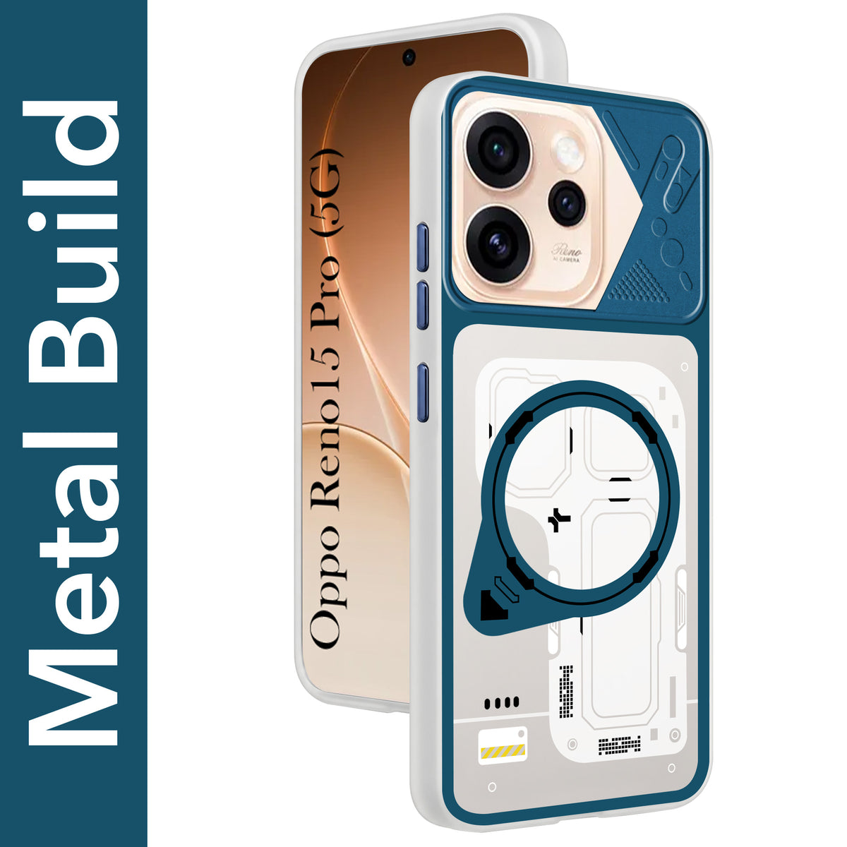 For Oppo Reno15 Pro 5G | Oppo Reno 15 Pro 5G Metallic Back Cover Case (Metallic Camera Protection & Buttons | Translucent Milky Shade | Hard Polycarbonate)