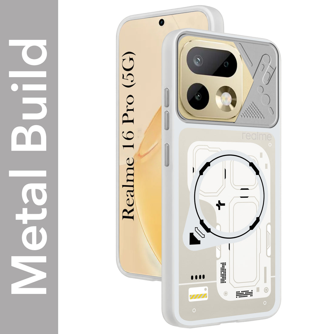 For Realme 16 Pro Metallic Back Cover Case (Metallic Camera Protection & Buttons | Translucent Milky Shade | Hard Polycarbonate)