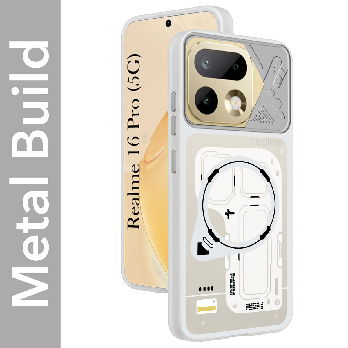 For Realme 16 Pro Metallic Back Cover Case (Metallic Camera Protection & Buttons | Translucent Milky Shade | Hard Polycarbonate)