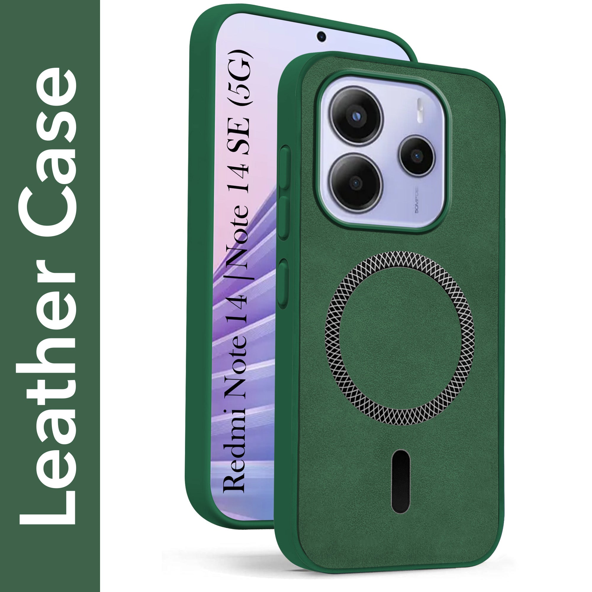 For Redmi Note 14 5G | Redmi Note 14 SE Back Cover Case Leather Finish (MagSafe Compatible Wireless Charging | Soft Touch | Camera Bump Protection)