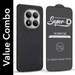 For Xiaomi Redmi Note 15 Pro 5G Combo (Textured Grip Design | Micro-Fiber Cloth Inside | Oleophobic Coating Screen Glass)