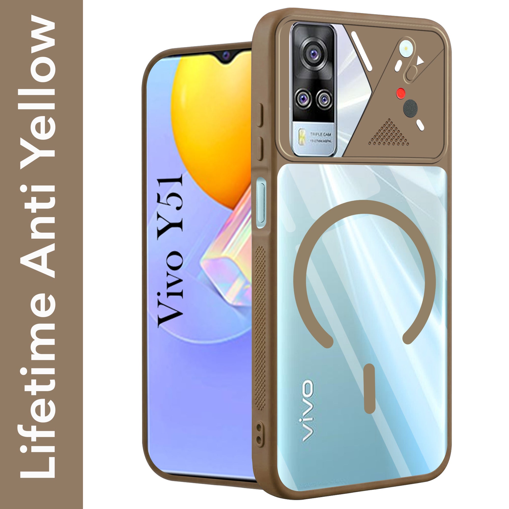 For Vivo Y51 (2020) Back Cover Case Lifetime Anti-Yellow Clear (Camera Protection | Side Grip | Wireless MagSafe Compatible)