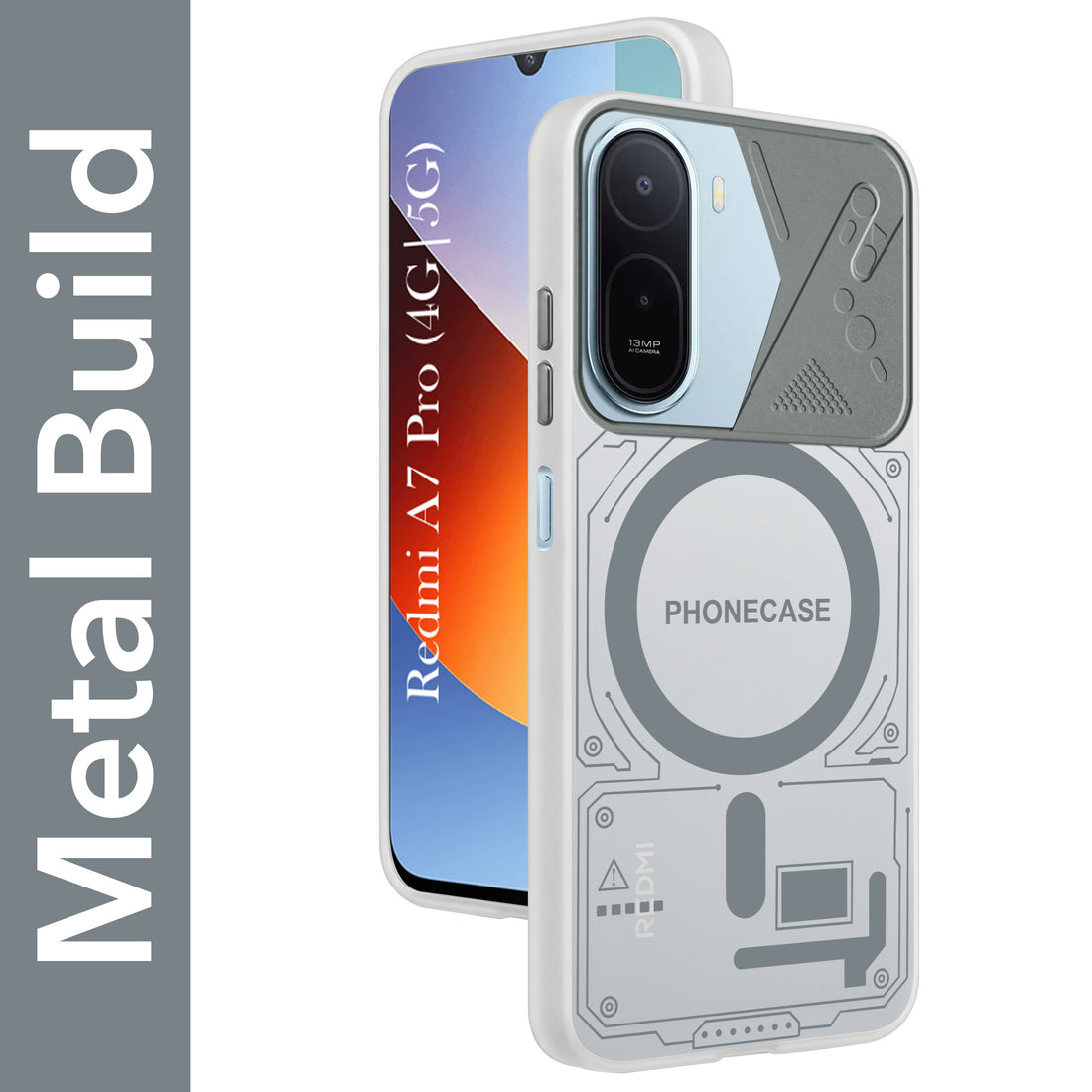 For Redmi A7 Pro 4G|5G Metallic Back Cover Case (Metallic Camera Protection & Buttons | Translucent Milky Shade | Hard Polycarbonate)