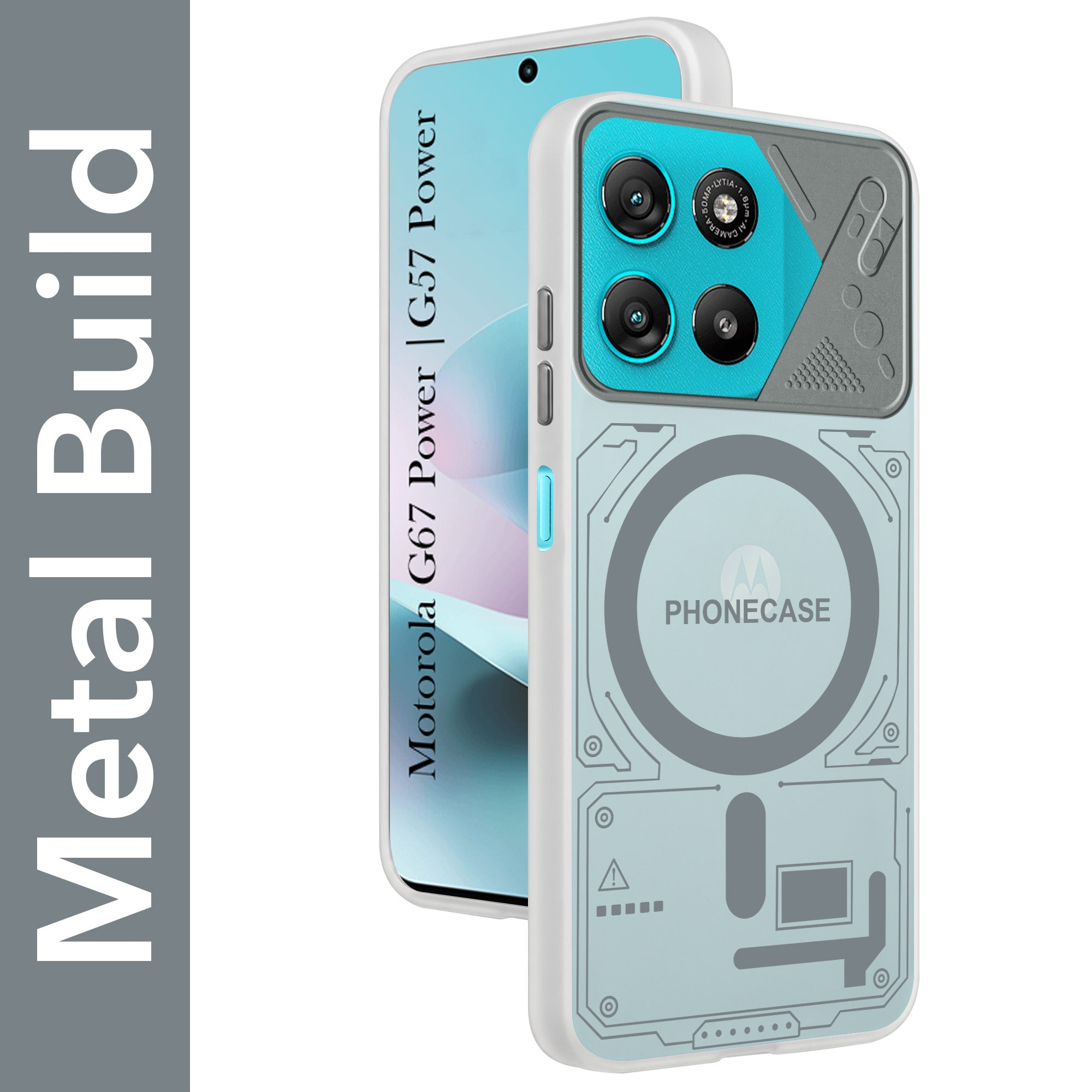 For Motorola Moto G67 Power | G57 Power Metallic Back Cover Case (Metallic Camera Protection & Buttons | Translucent Milky Shade | Hard Polycarbonate)