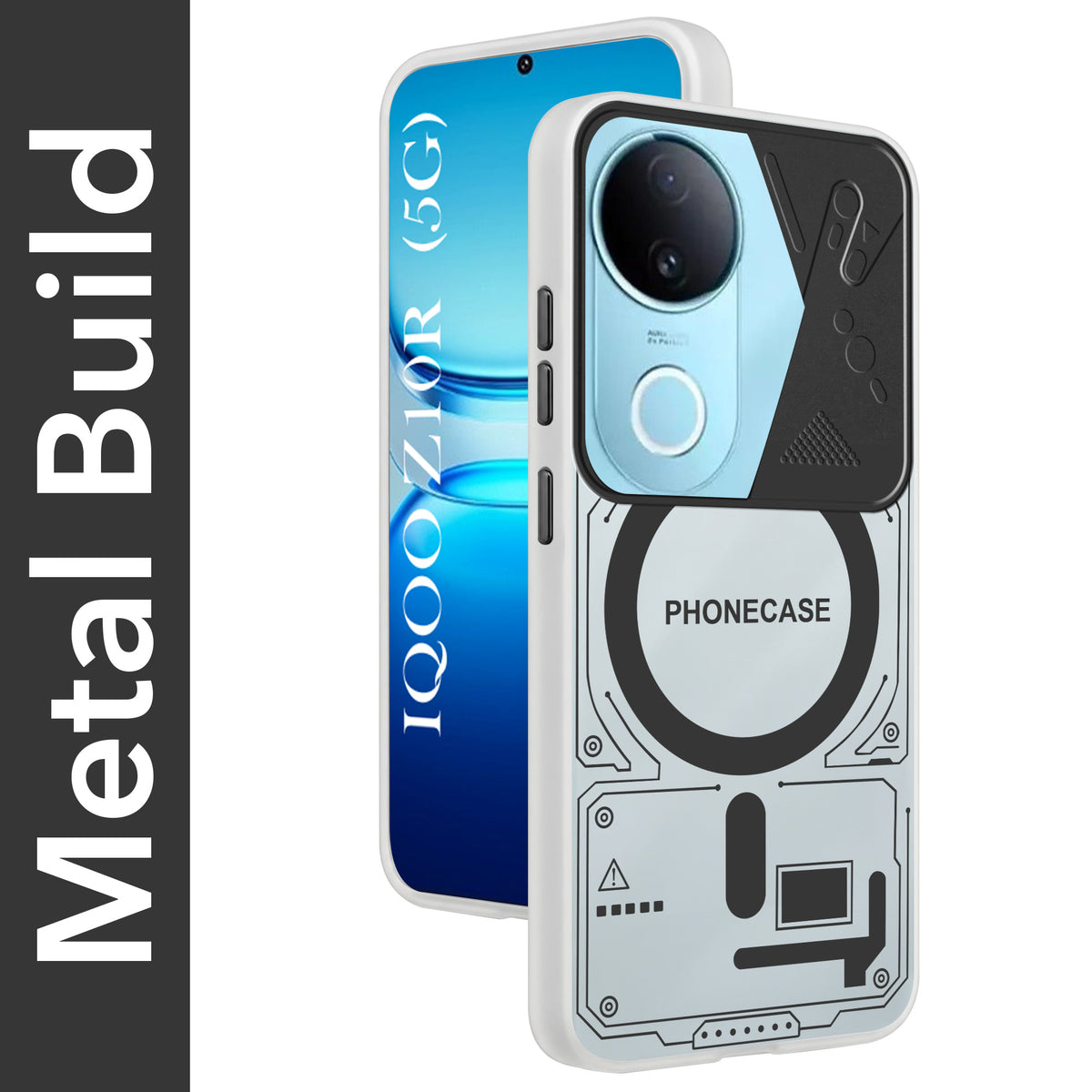 For Vivo iQOO Z10R Metallic Back Cover Case (Metallic Camera Protection & Buttons | Translucent Milky Shade | Hard Polycarbonate)