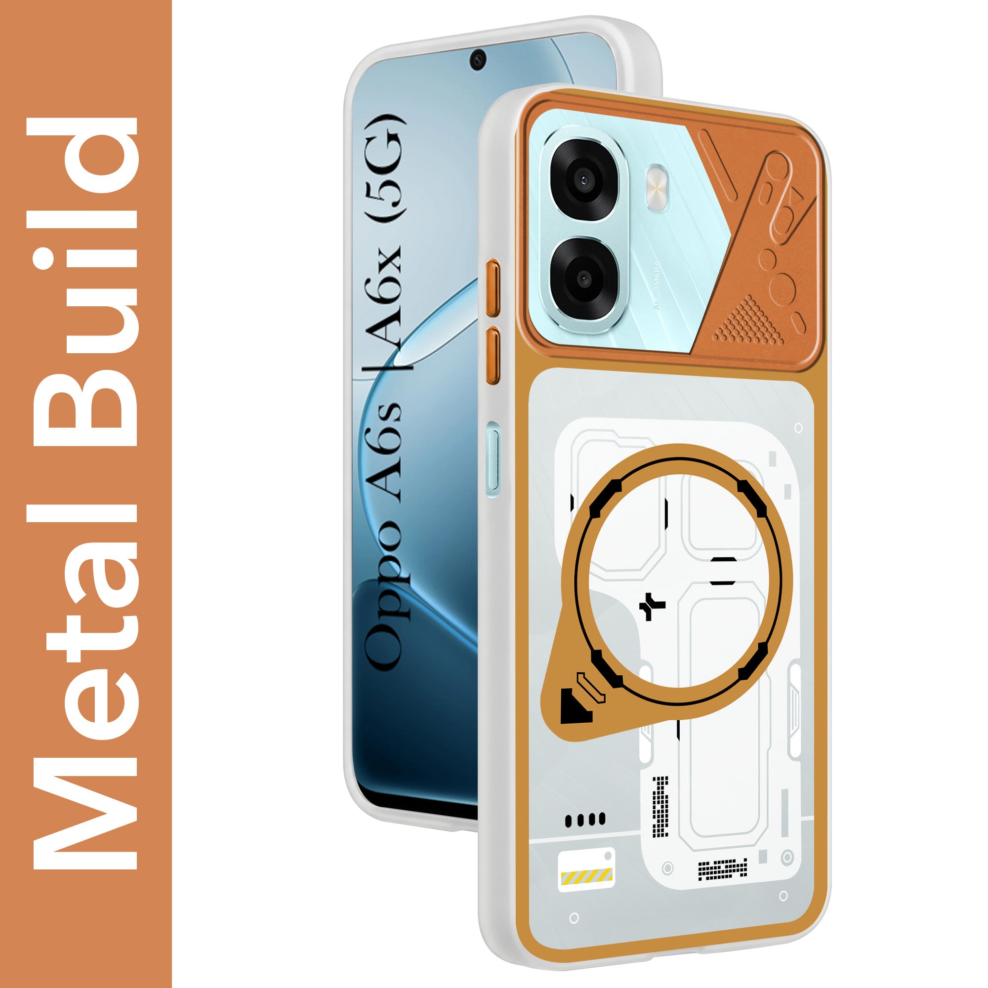 For Oppo A6X | Oppo A6S Metallic Back Cover Case (Metallic Camera Protection & Buttons | Translucent Milky Shade | Hard Polycarbonate)