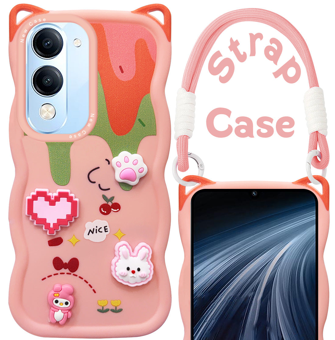 For Vivo iQOO Z10 Lite Back Case Cover Strap (3D Embossed Figures | Strap Holder | 360* Soft Cushion with Camera Bump)