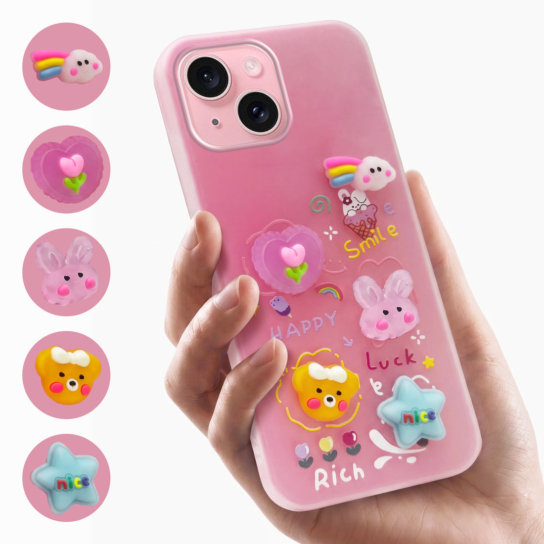 For Apple iPhone 15 Back Cover Case (3D Cute Cartoons | Hard Back Side Soft | Matte Premium Finish | HD Printing)