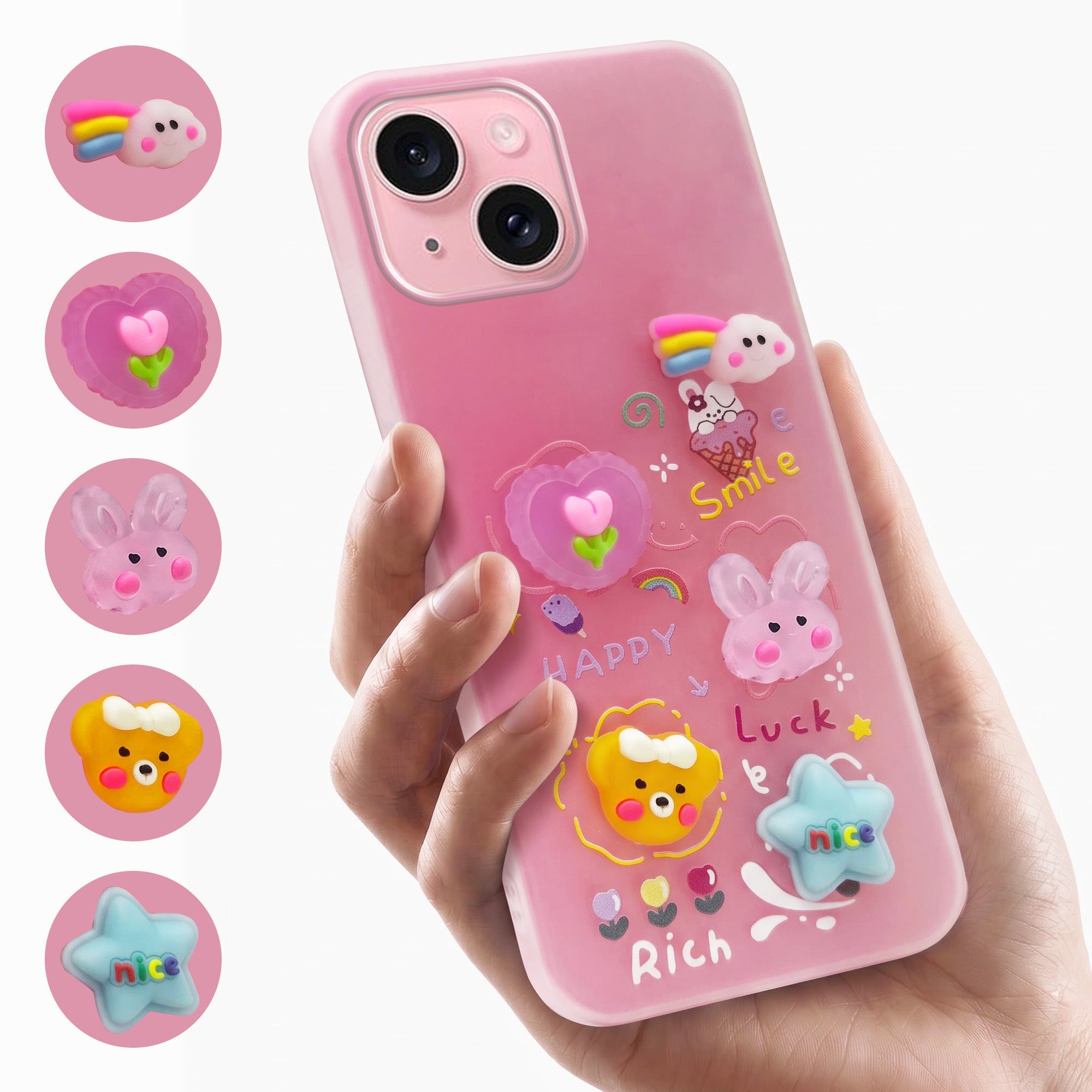 For Apple iPhone 15 Back Cover Case (3D Cute Cartoons | Hard Back Side Soft | Matte Premium Finish | HD Printing)