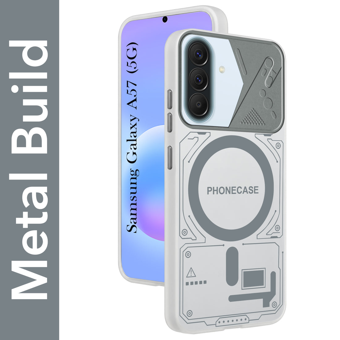 For Samsung Galaxy A57 5G Metallic Back Cover Case (Metallic Camera Protection & Buttons | Translucent Milky Shade | Hard Polycarbonate)