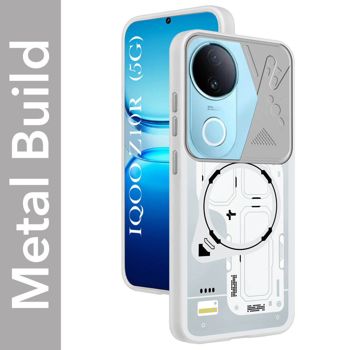 For Vivo iQOO Z10R Metallic Back Cover Case (Metallic Camera Protection & Buttons | Translucent Milky Shade | Hard Polycarbonate)