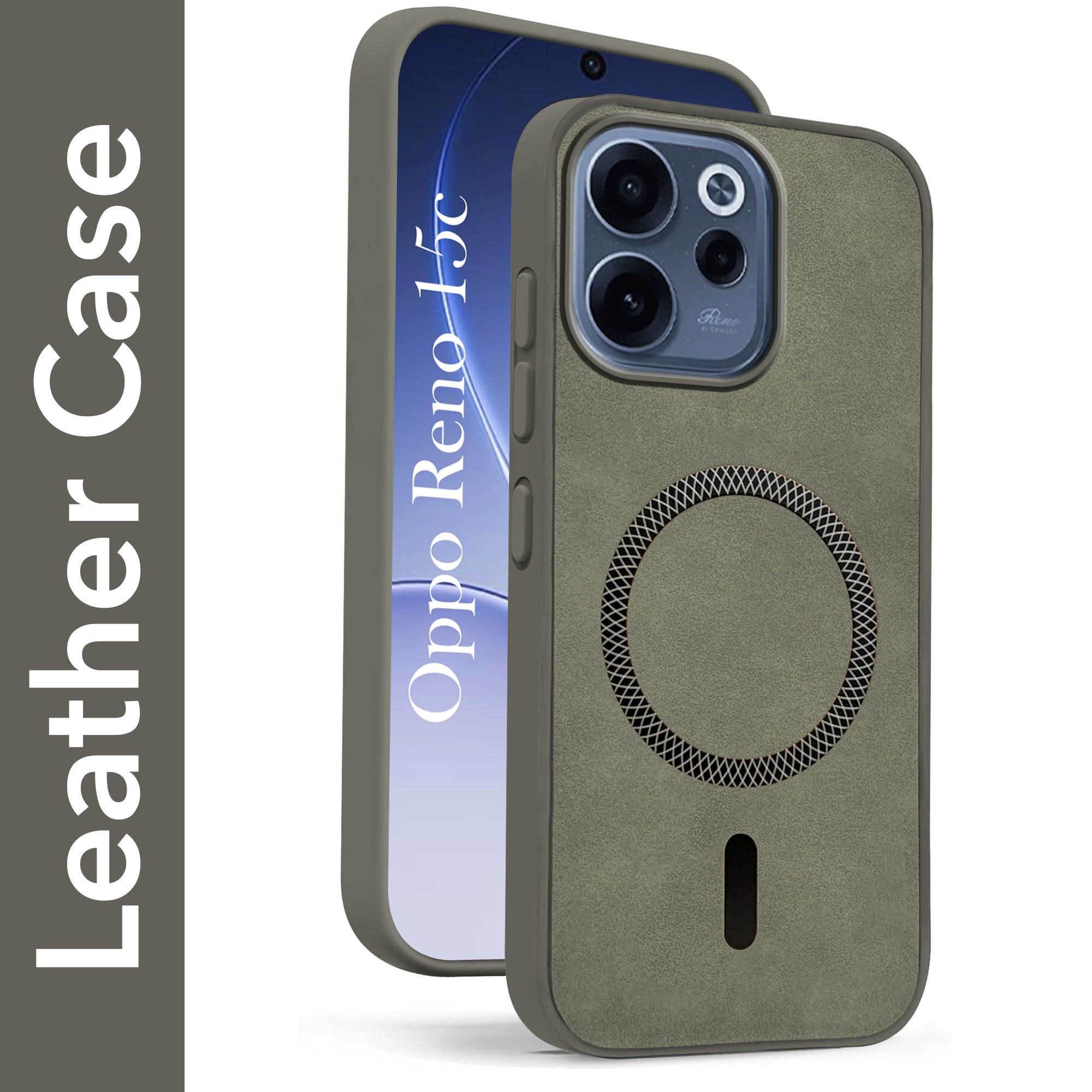 For Oppo Reno 15c Back Cover Case Leather Finish (MagSafe Compatible Wireless Charging | Soft Touch | Camera Bump Protection)