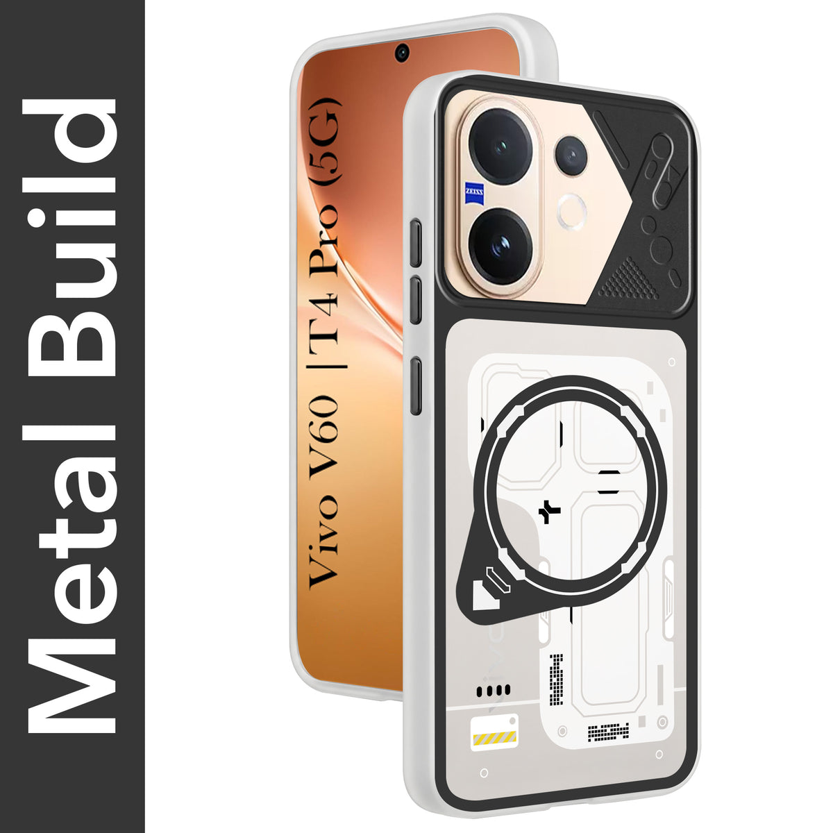 For Vivo V60 | Vivo T4 Pro Metallic Back Cover Case (Metallic Camera Protection & Buttons | Translucent Milky Shade | Hard Polycarbonate)