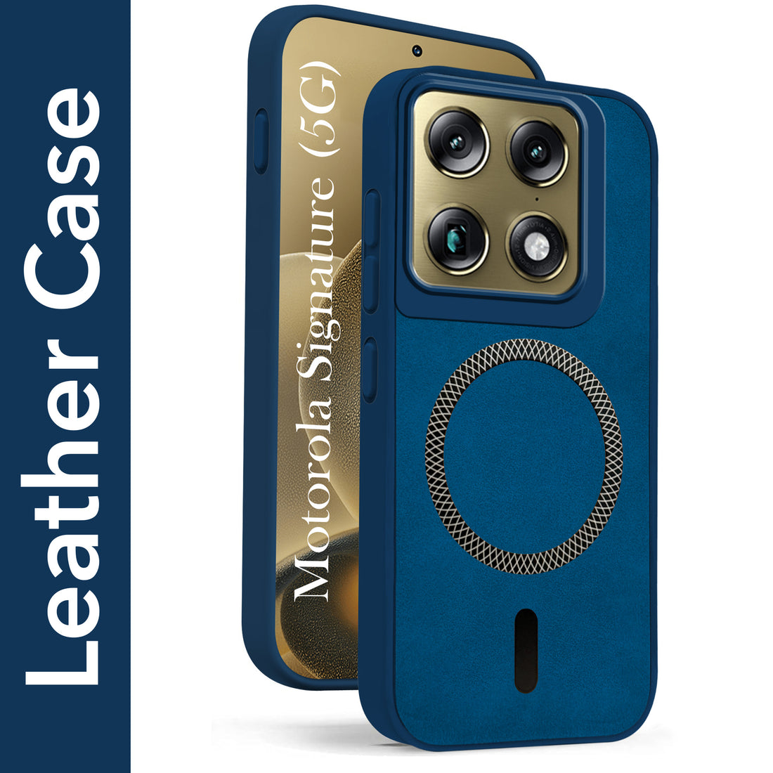For Motorola Moto Signature 5G Back Cover Case Leather Finish (MagSafe Compatible Wireless Charging | Soft Touch | Camera Bump Protection)