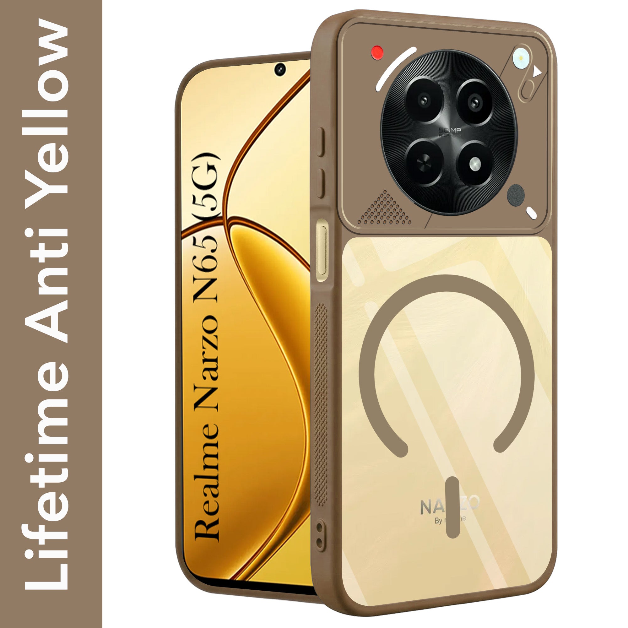 For Realme Narzo N65 5G Back Cover Case Lifetime Anti-Yellow Clear (Camera Protection | Side Grip | Wireless MagSafe Compatible)