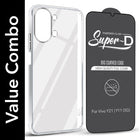 For Vivo Y11 | Vivo Y21 5G Combo with Back Cover and 9H Tempered Glass (Lifetime Anti-Yellow | Sleek Hard Crystal | Oleophobic Coating Screen Glass)