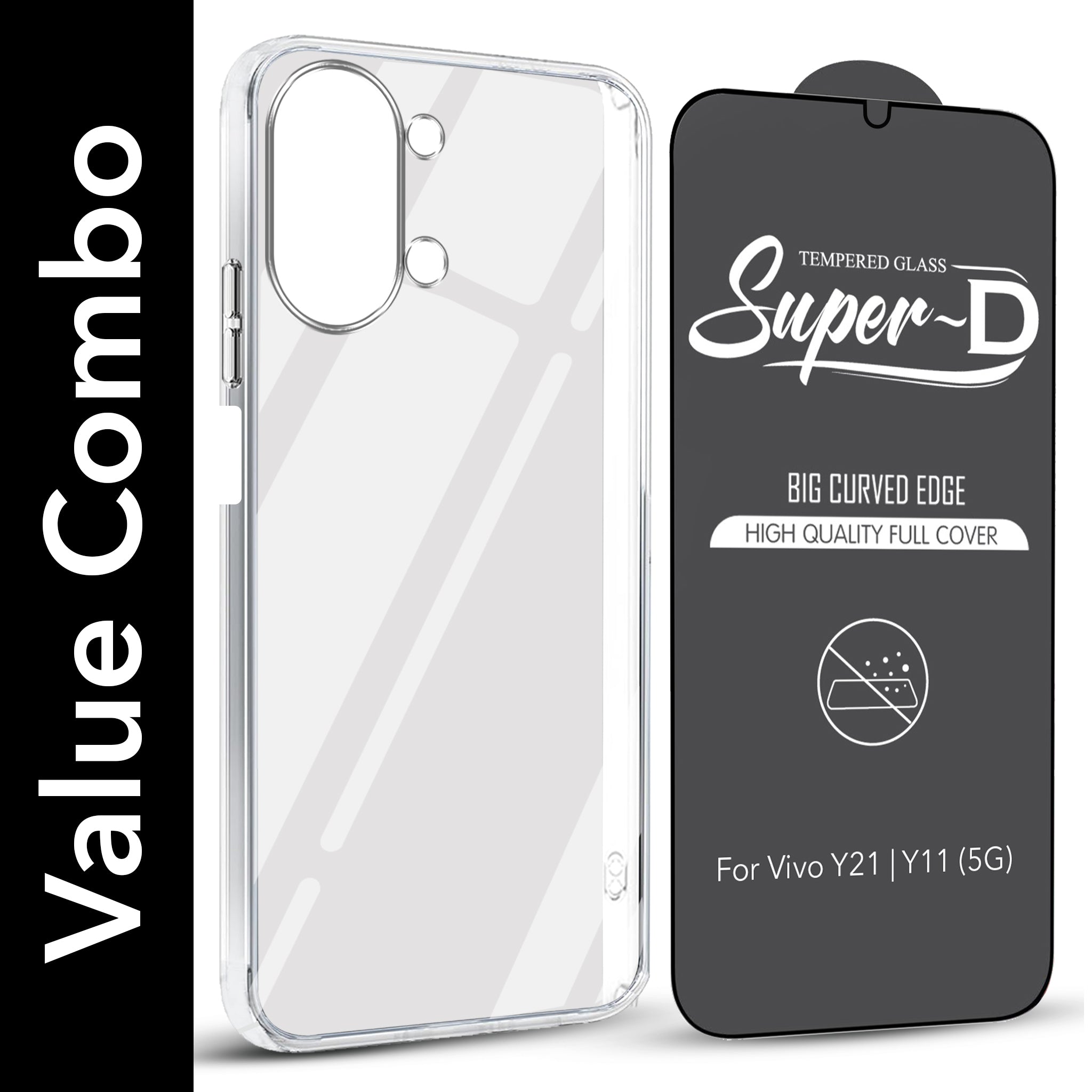 For Vivo Y11 | Vivo Y21 5G Combo with Back Cover and 9H Tempered Glass (Lifetime Anti-Yellow | Sleek Hard Crystal | Oleophobic Coating Screen Glass)