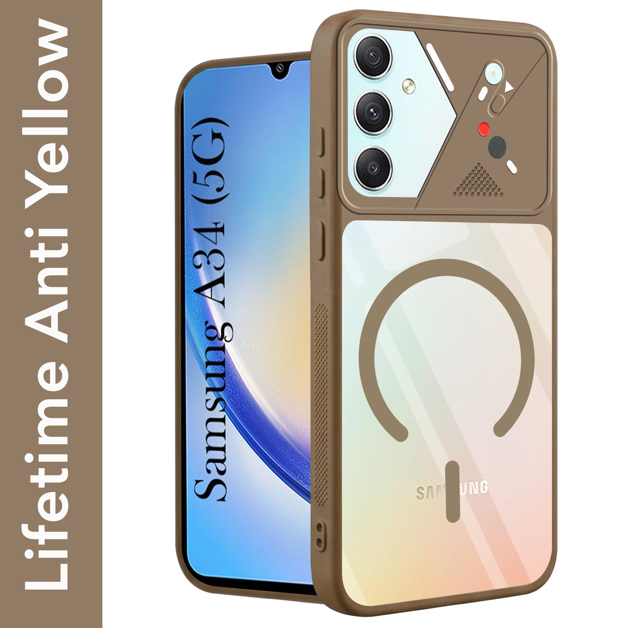 For Samsung Galaxy A34 5G Back Cover Case Lifetime Anti-Yellow Clear (Camera Protection | Side Grip | Wireless MagSafe Compatible)