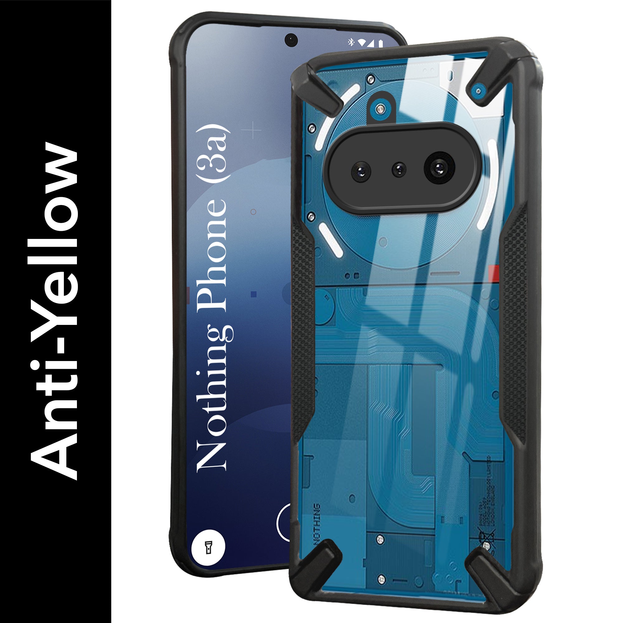 For Nothing Phone 3A Back Cover Case (Hybrid Crystal | Ultimate Shockproof Bumpers | Anti Yellow | Rugged Armor | Black )