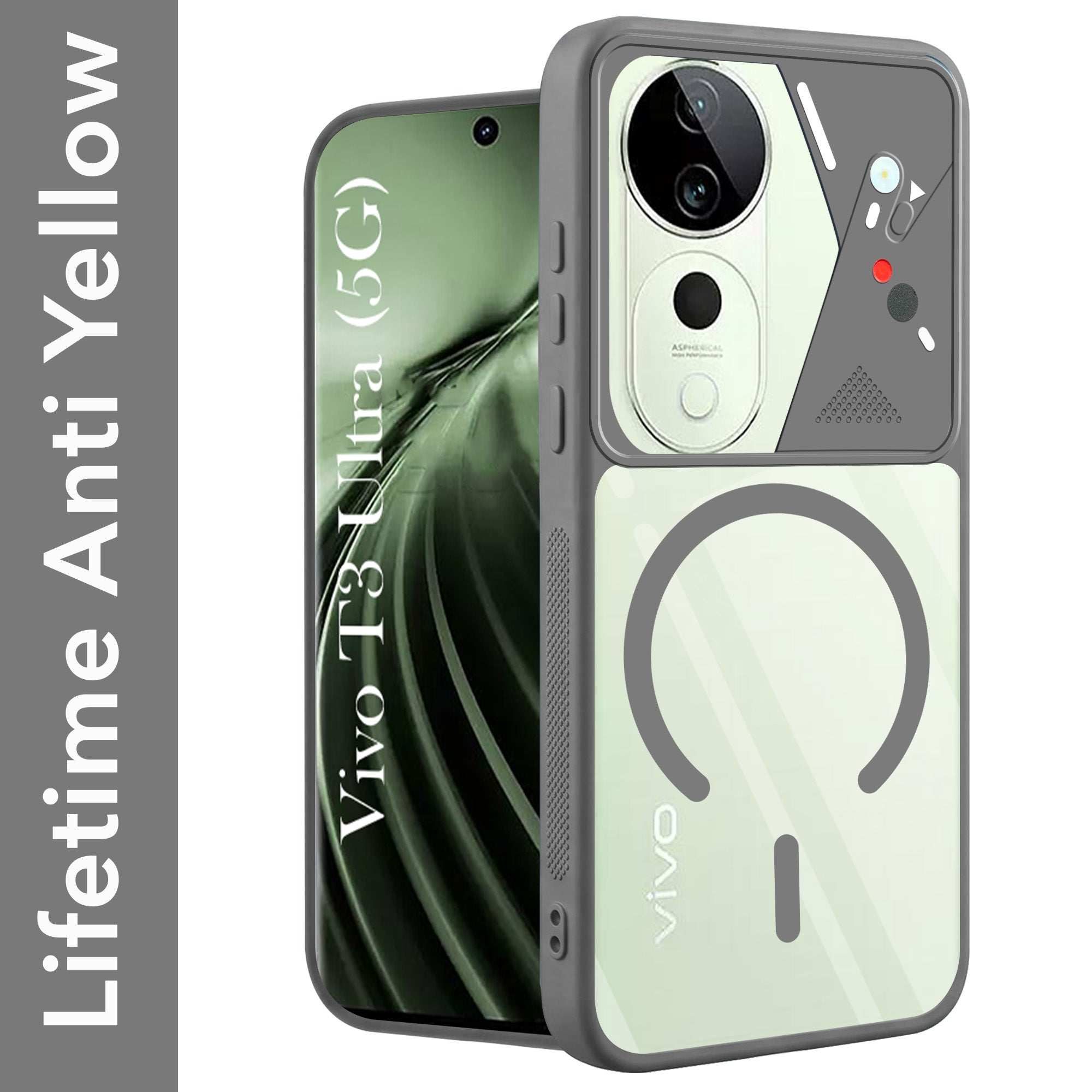For Vivo T3 Ultra Back Cover Case Lifetime Anti-Yellow Clear (Camera Protection | Side Grip | Wireless MagSafe Compatible)