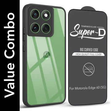 For Motorola Moto Edge 60 Combo with Back Cover and 9H Tempered Glass (Lifetime Anti-Yellow | Crystal Clear Shockproof | Oleophobic Coating Screen Glass)