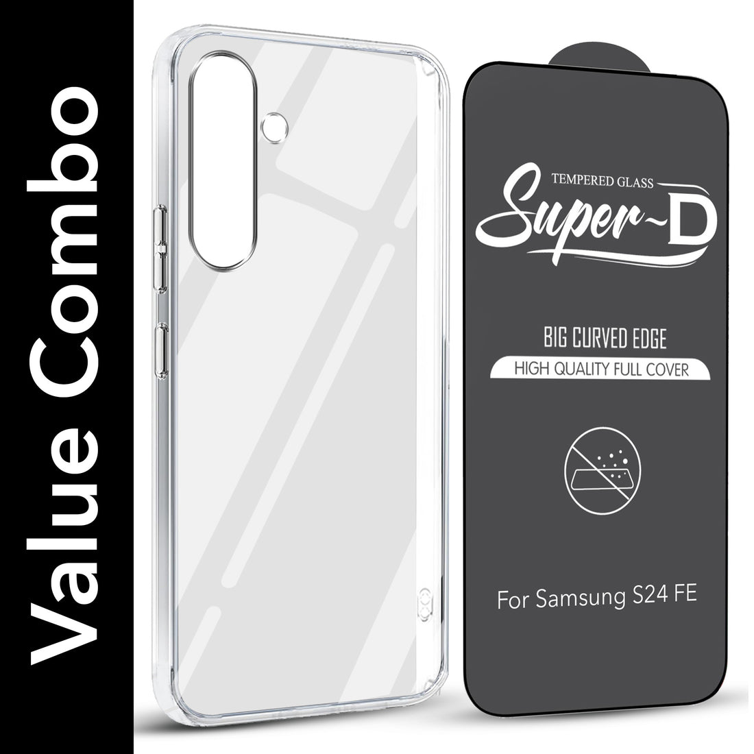 For Samsung Galaxy S24 FE Combo with Back Cover and 9H Tempered Glass (Lifetime Anti-Yellow | Sleek Hard Crystal | Oleophobic Coating Screen Glass)
