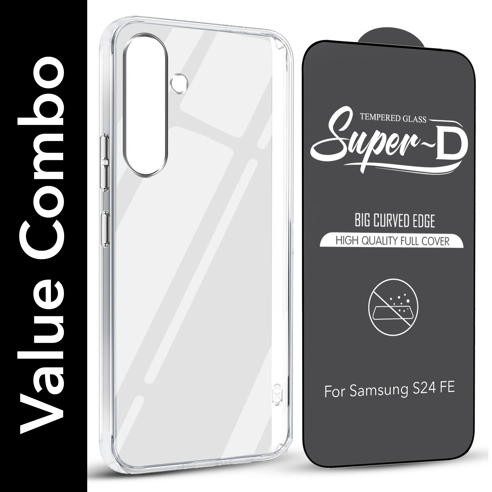 For Samsung Galaxy S24 FE Combo with Back Cover and 9H Tempered Glass (Lifetime Anti-Yellow | Sleek Hard Crystal | Oleophobic Coating Screen Glass)