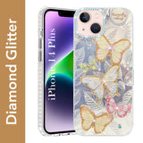 For Apple iPhone 14 Plus Back Cover Case (Luxury Floral Glitter Cute Butterfly | Diamond Studded Camera Bump | Girls & Women Design)