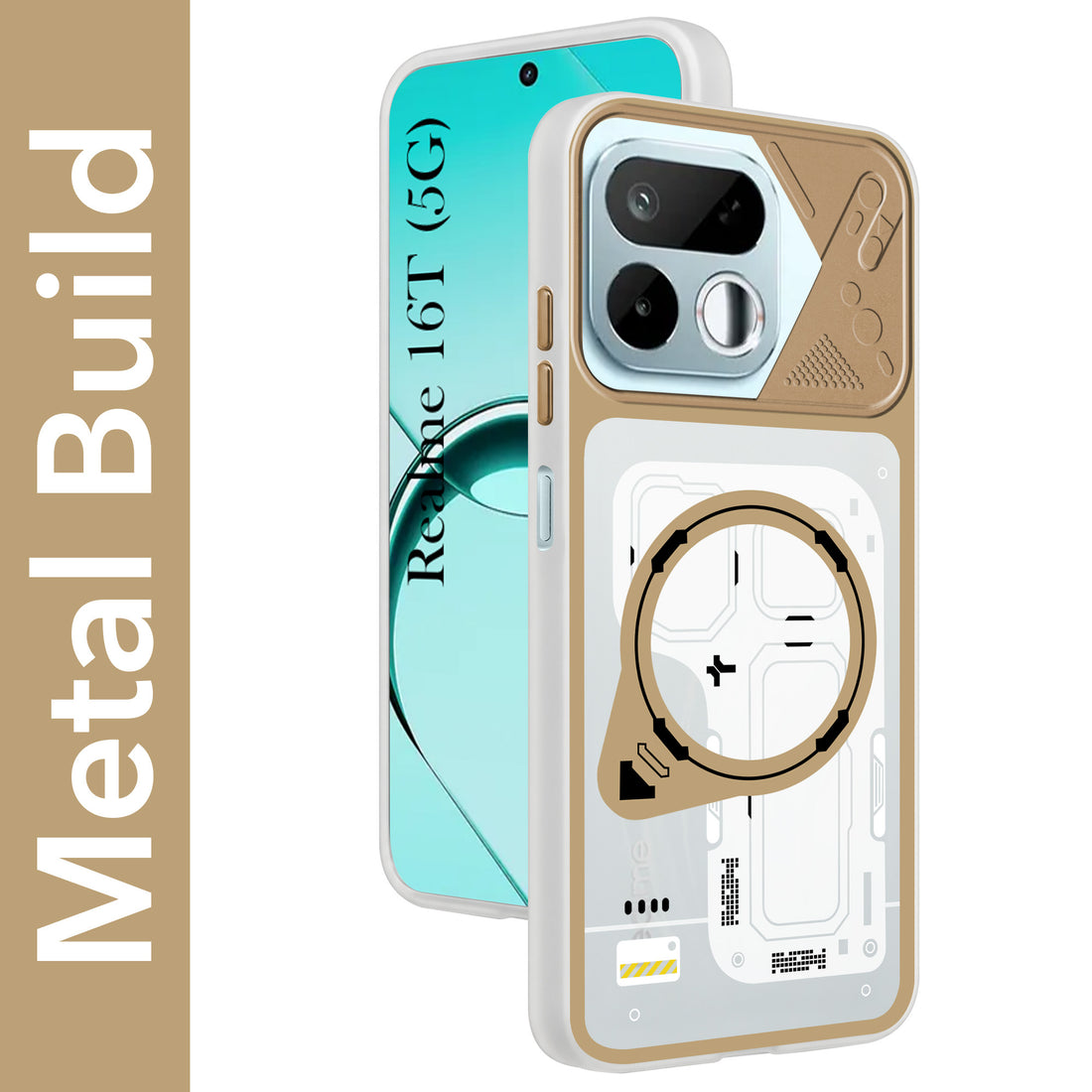 For Realme 16T 5G Metallic Back Cover Case (Metallic Camera Protection & Buttons | Translucent Milky Shade | Hard Polycarbonate)