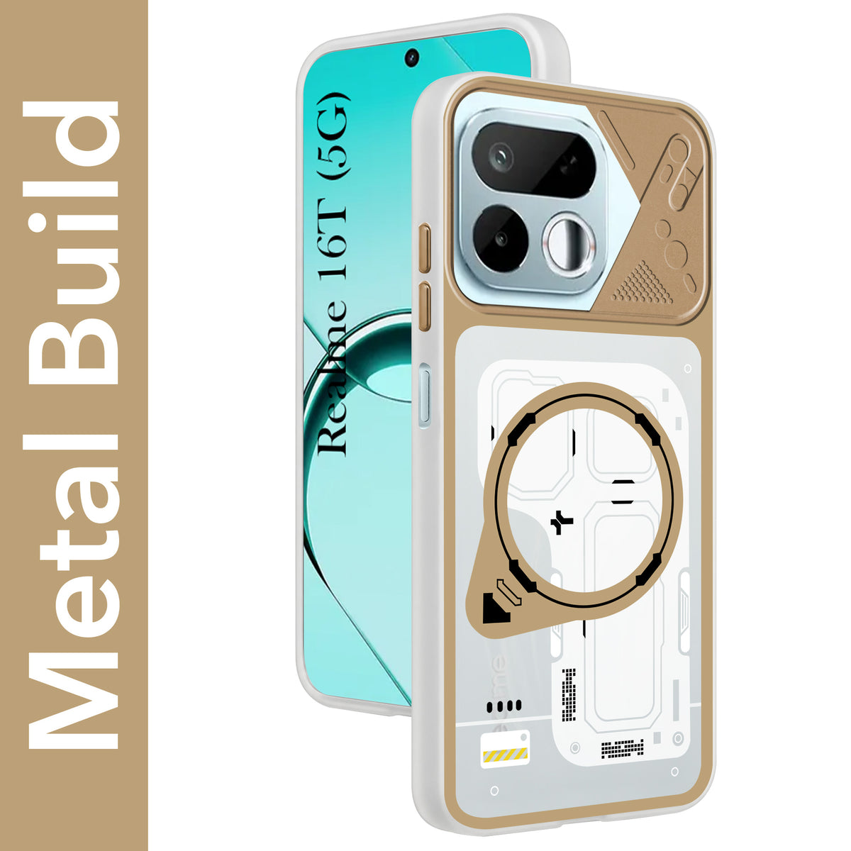 For Realme 16T 5G Metallic Back Cover Case (Metallic Camera Protection & Buttons | Translucent Milky Shade | Hard Polycarbonate)