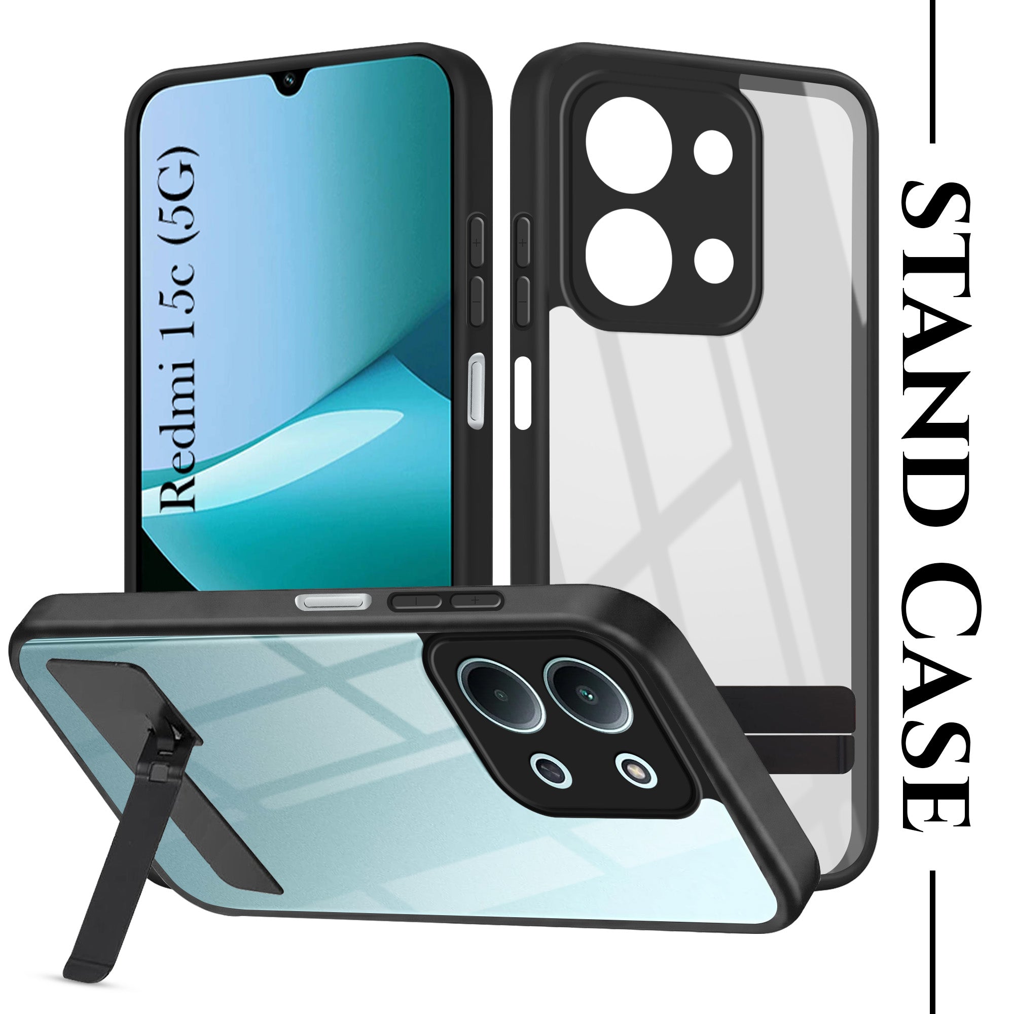 For Redmi 15C Back Cover Case (Built-in Stand | Lifetime Anti Yellow | Kickstand Shockproof | Camera Protection | MagSafe Compatible)