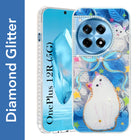 For OnePlus 12R 5G Back Cover Case (Luxury Floral Glitter Cute Butterfly | Diamond Studded Camera Bump | Girls & Women Design)