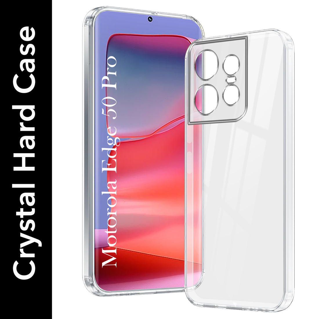 For Motorola Moto Edge 50 Pro Back Cover Case (Hybrid Crystal Panel with Side Soft PU | Camera Protection | HD Clear Shockproof)