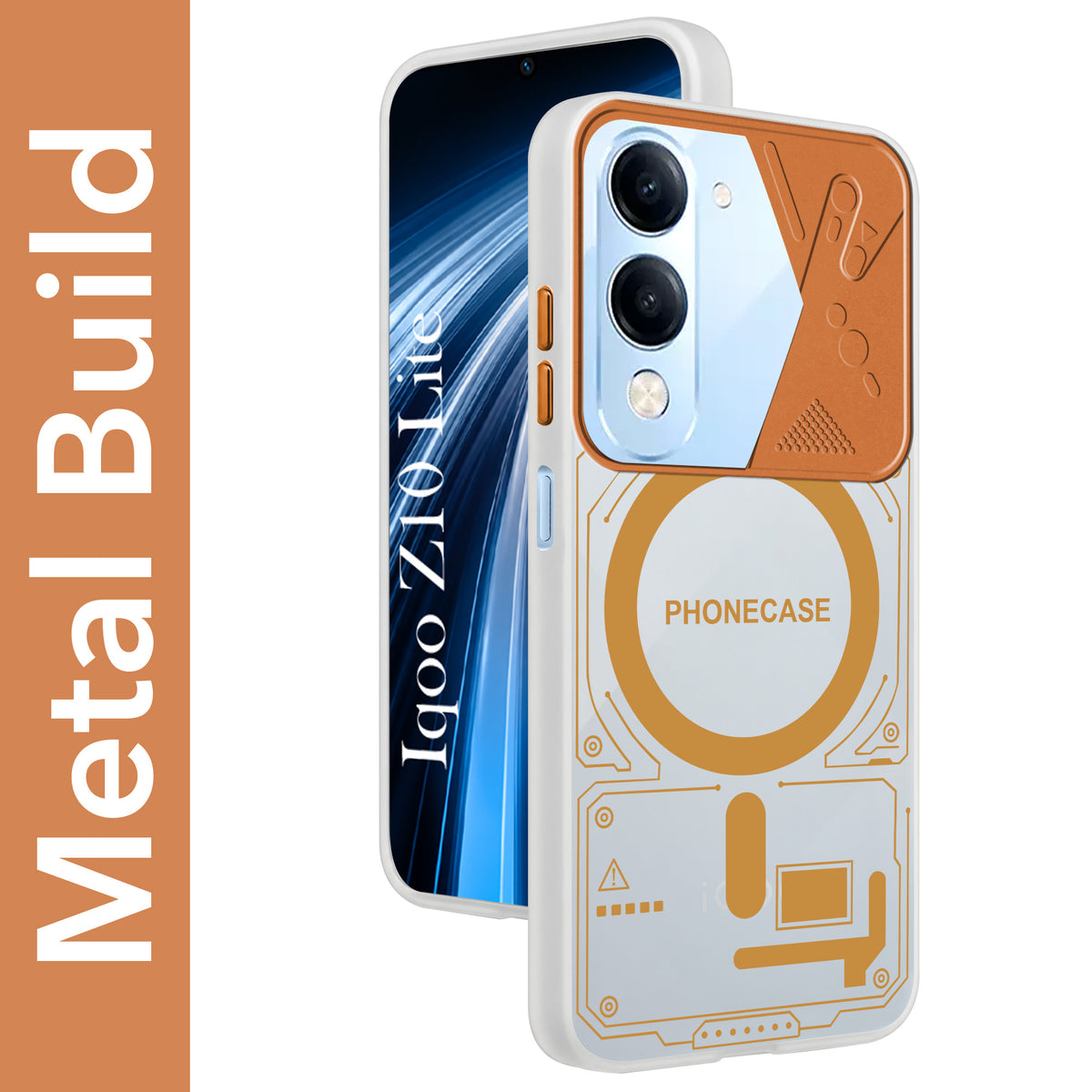 For Vivo iQOO Z10 Lite Metallic Back Cover Case (Metallic Camera Protection & Buttons | Translucent Milky Shade | Hard Polycarbonate)