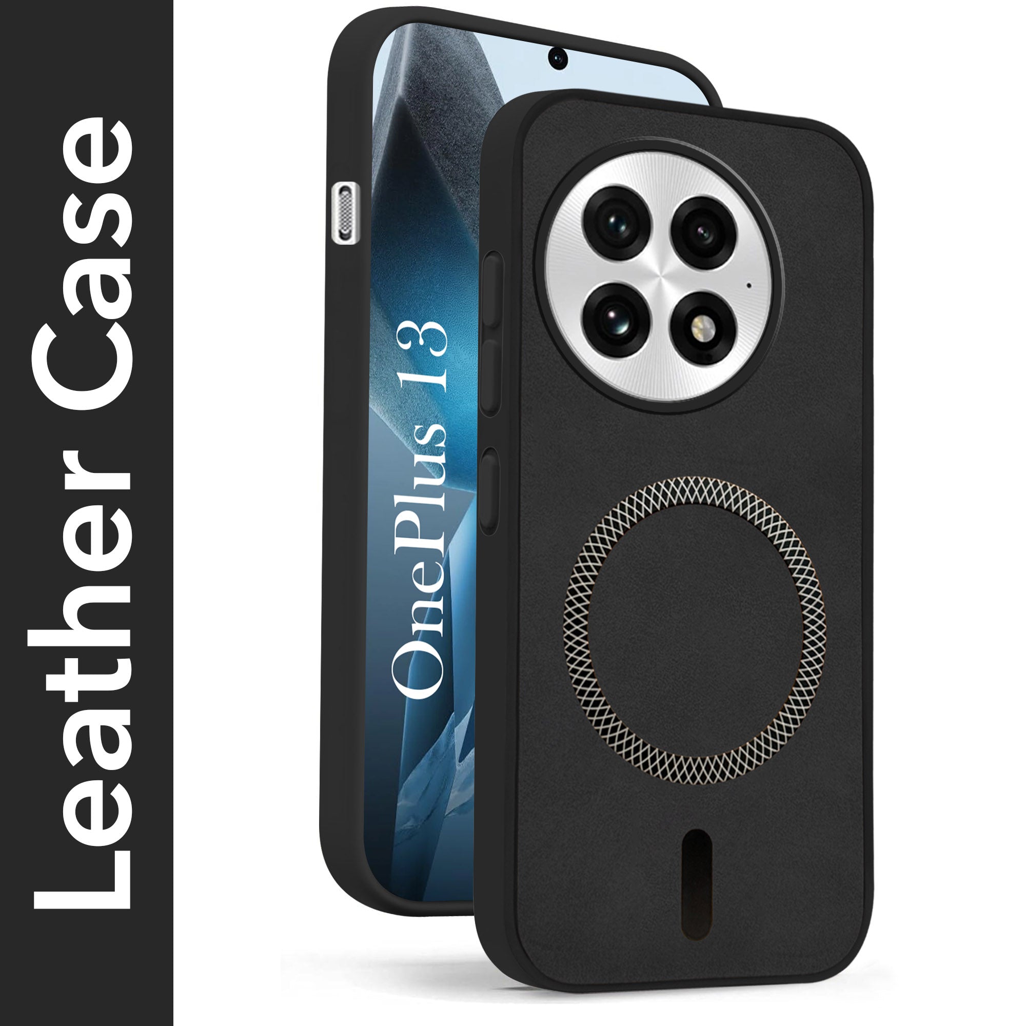 For OnePlus 13 Back Cover Case Leather Finish (MagSafe Compatible Wireless Charging | Soft Touch | Camera Bump Protection)