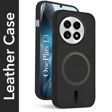 For OnePlus 13 Back Cover Case Leather Finish (MagSafe Compatible Wireless Charging | Soft Touch | Camera Bump Protection)