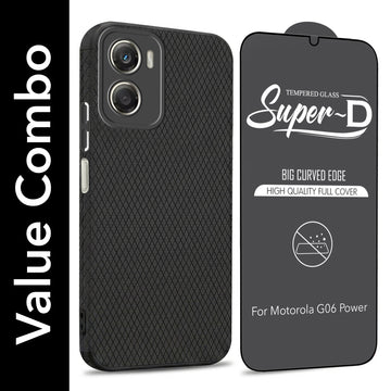For Motorola Moto G06 Power Combo with Back Cover and 9H Tempered Glass (Liquid Silicone | Camera Protection | Oleophobic Coating Screen Glass)