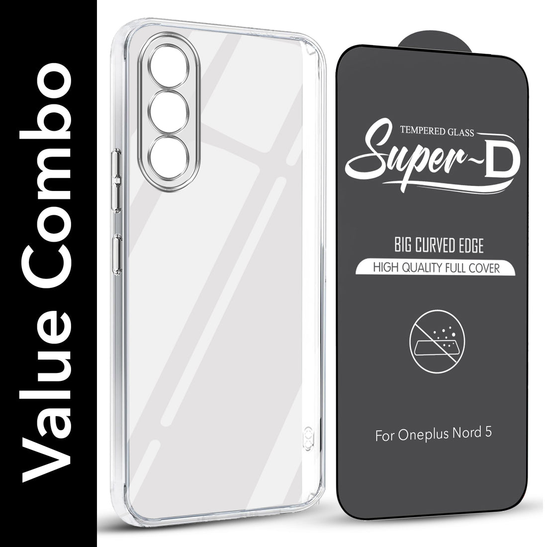 For Oneplus Nord 5 Combo with Back Cover and 9H Tempered Glass (Lifetime Anti-Yellow | Sleek Hard Crystal | Oleophobic Coating Screen Glass)