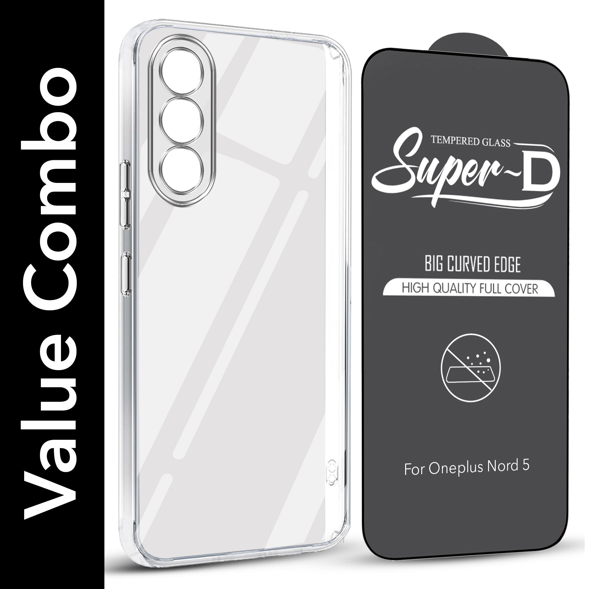 For Oneplus Nord 5 Combo with Back Cover and 9H Tempered Glass (Lifetime Anti-Yellow | Sleek Hard Crystal | Oleophobic Coating Screen Glass)