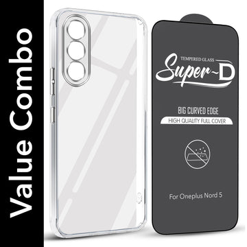 For Oneplus Nord 5 Combo with Back Cover and 9H Tempered Glass (Lifetime Anti-Yellow | Sleek Hard Crystal | Oleophobic Coating Screen Glass)