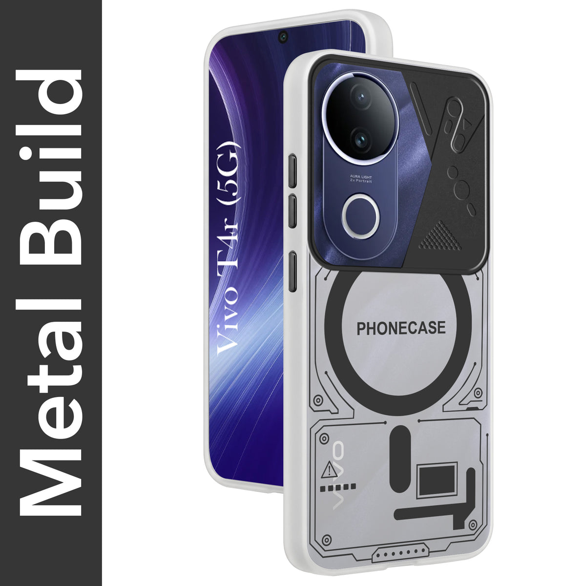 For Vivo T4R Metallic Back Cover Case (Metallic Camera Protection & Buttons | Translucent Milky Shade | Hard Polycarbonate)