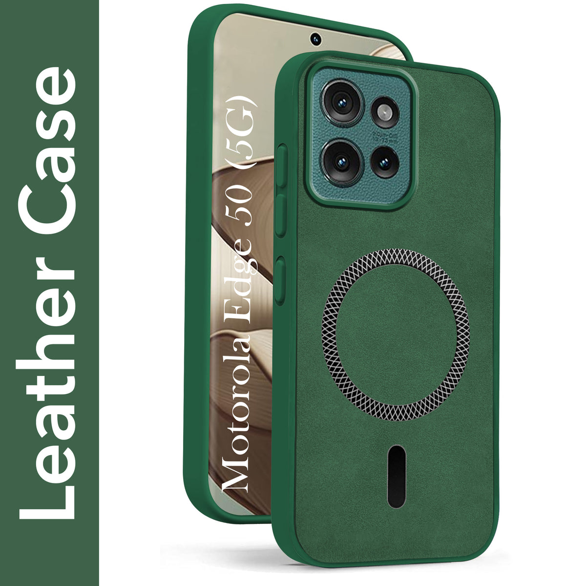 For Motorola Moto Edge 50 5G Back Cover Case Leather Finish (MagSafe Compatible Wireless Charging | Soft Touch | Camera Bump Protection)