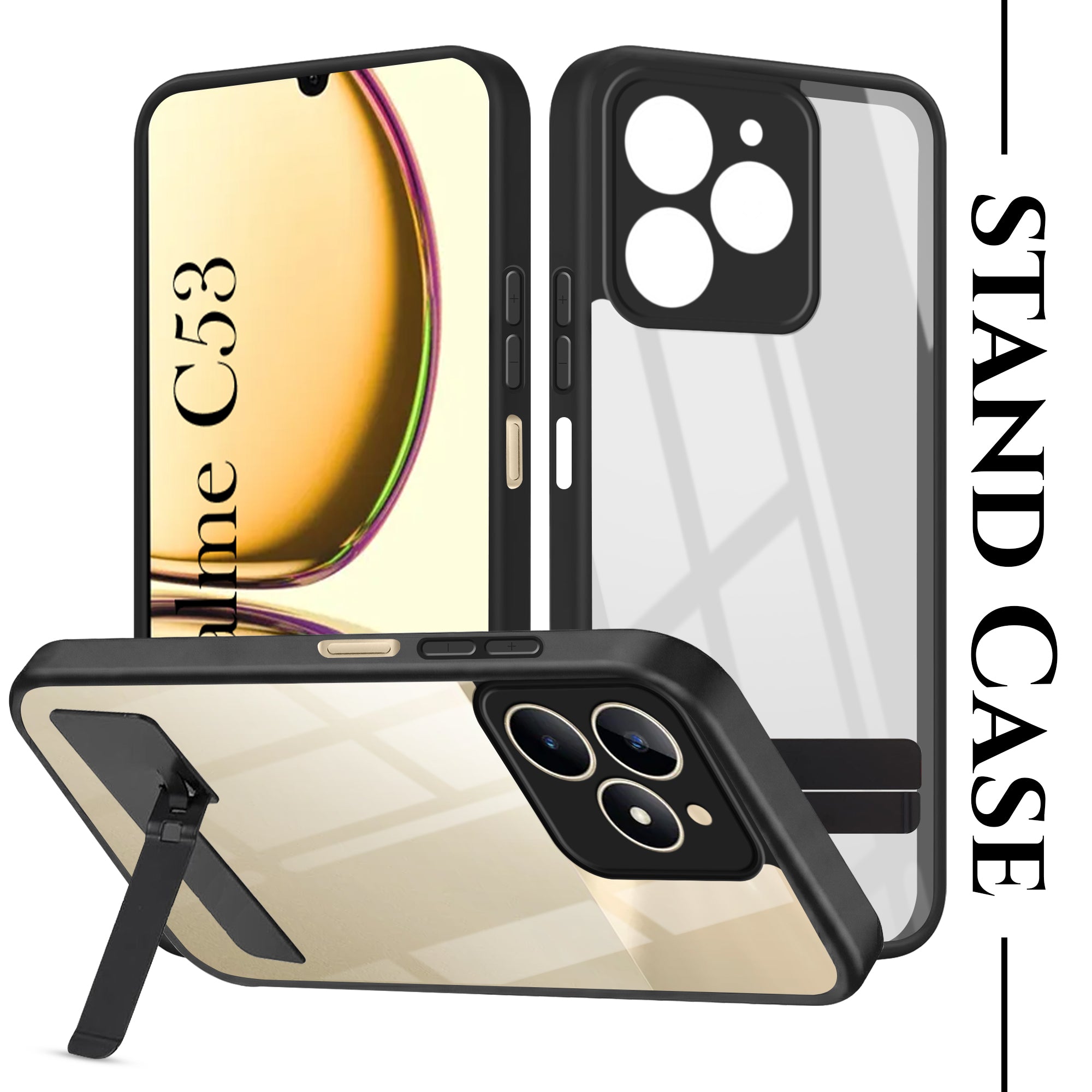 For Realme C53 Back Cover Case (Built-in Stand | Lifetime Anti Yellow | Kickstand Shockproof | Camera Protection | MagSafe Compatible)