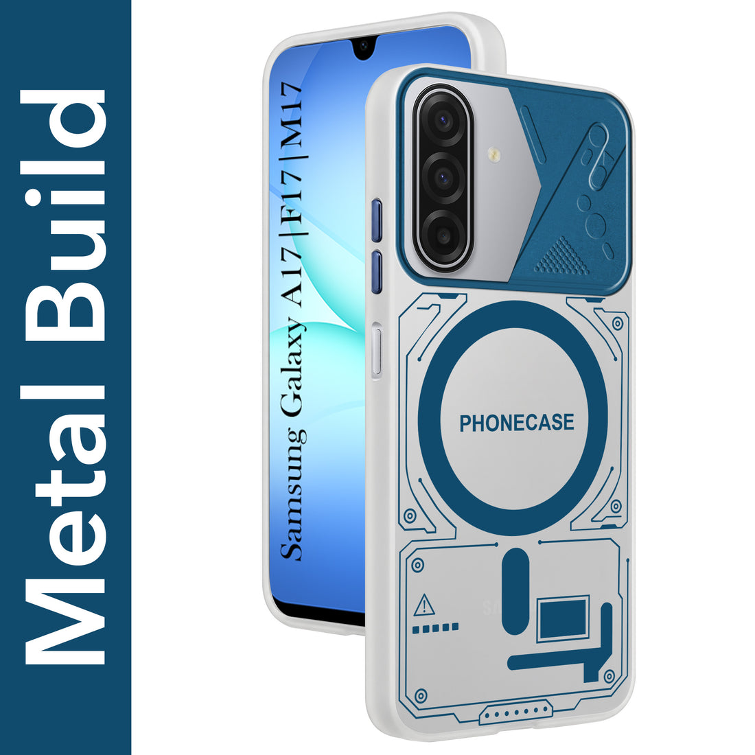For Samsung Galaxy A17 | Samsung F17 | Samsung M17 5G Metallic Back Cover Case (Metallic Camera Protection & Buttons | Translucent Milky Shade | Hard Polycarbonate)